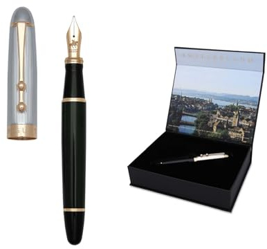 Piguet Genève – Luxury and Ergonomic Fountain & Rollerball Pen – Sigma Series – German Bock Medium Nib, Gold Trim, Blue Ink – Gift Boxed with Universal Refill and Converter (Fountain Pen, Deluxe)