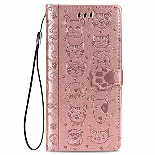 Handyhülle für Motorola Moto G84 Hülle Katze Hund Premium Leder PU Flip Case Magnetisch Kartensteckplätzen Klapphülle Wallet Lederhülle Bumper Schutzhülle für Motorola Moto G84 Tasche Roségold