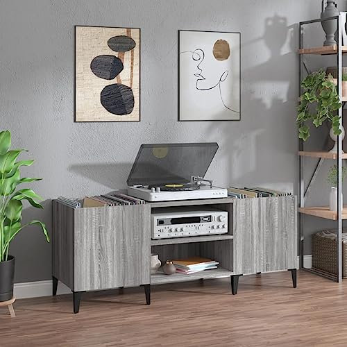Tidyard Mobile per dischi, scaffale CD, mobile giradischi, mobile per dischi, mobile per vinile, compensato grigio Sonoma 121 x 38 x 48 cm