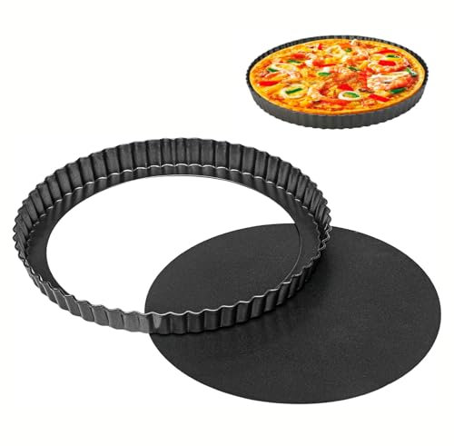 yenlk Teglia rotonda per crostate e quiche, teglia rotonda da 22 cm, con fondo falso, tortiera scanalata profonda e teglia per quiche con fondo rimovibile, teglia antiaderente per crostate