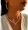 ONDEGO® 3er Set V SILBER Strass Schmuck Kette Schmuckset Armband Hochzeit Collier Halskette Brautschmuck Kommunion Ball Abiball