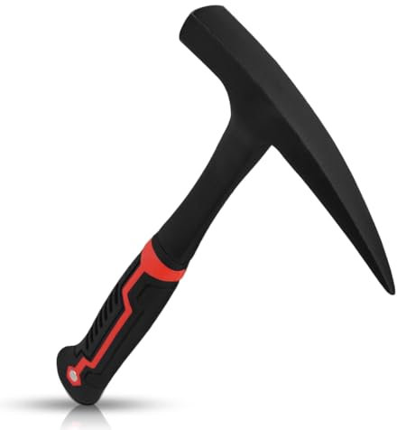 Geological hammer, geologist rock pick, pointed tip, and shock-absorbing handle, suitable for gold mining, hammering, stone breaking, and rock hounding. (Red)
