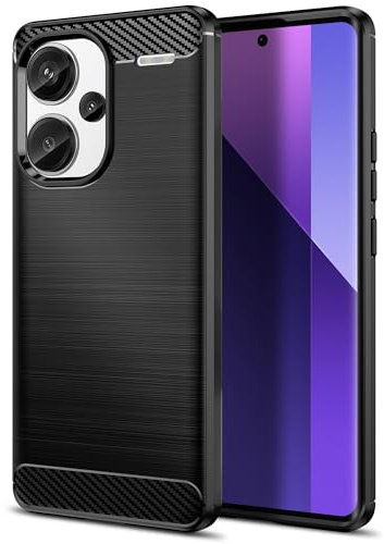 Qiinogow Hülle Kompatibel mit Xiaomi Redmi Note 13 Pro+ 5G, Ultradünne Handyhülle Mit Stoßdämpfung, Schutzhülle aus Kohlefaser-TPU (Schwarz)