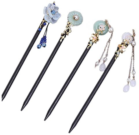 Épingles à cheveux en bois, 4 pcs de cheveux en bois, épingles à cheveux classiques chinoises classiques, fermoir à cheveux en épingle à cheveux vintage Hanfu, accessoires de gland à fleurs de cheveu