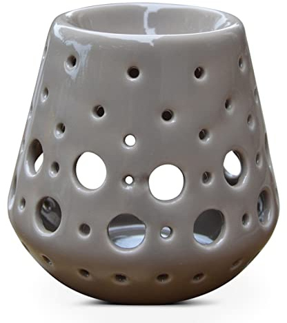 Parfumbrenner Fondant Duftwachs - Diffusor für Öl und Duft - Kerzenhalter Windlicht Aromatherapie aus Keramik mit Lichtprojektion - H 9 cm Loob Grau - Zen'Arôme