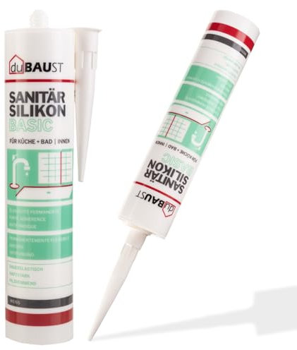 dubaust SAB24 Sanitärsilikon Basic elastisch dauernassbeständig schimmelresistent Bad Küche Dusche Feuchträume 300ml Kartusche (grau, 1)