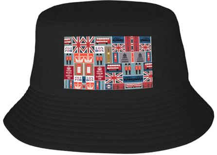 Fischerhut für Damen, Motiv: England-Symbole, verstaubar, Strand, Sonne, Fischerhut, Wanderhut, England-Symbole, Einheitsgr��e