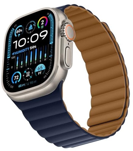 Bisikor Kompatibel mit Apple Watch Armband 49/46/45/44/42/41/40/38mm Silikon Double Sided Wearable Magnetes Ersatzband für iWatch SE Ultra 2 Series 10 9 8 7 6 5 4 3 (42/44/45/46/49, Braun/Indigo)
