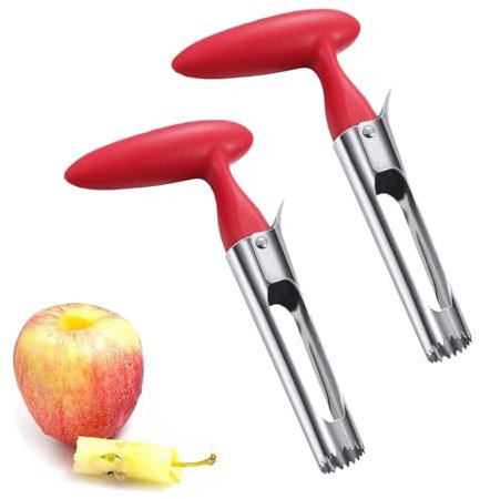 Apfelentkerner,Edelstahl Apfel oder PearEntkerner Entferner, Core Entferner Werkzeug für Home & Küche mit scharfer gezackter Klinge Angle Handle, 2 Stück (Rot)