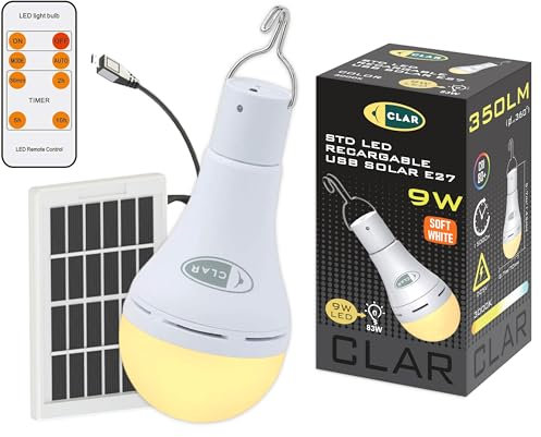 CLAR - Bombilla Recargable USB Con Mando, Luz Sin Electricidad, Sin Cable (Pack 1)