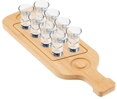 UNICRAFTALE 1pcs Support de Verre à Liqueur Tequila Shot Board avec 8 verres à Liqueur Support de Verre à Vin Plateau de Service en Bois pour Bar Cuisine Fête Réunion de Famille