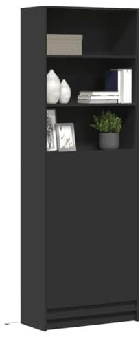 Somanki Highboard mit Schwarz 69x32,5x200 cm, Wohnzimmerschrank, Sideboard Wohnzimmer, Esszimmermöbel, Vitrinenschrank, Hochschrank - 3307906