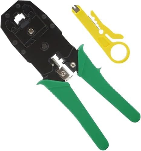 RJ45 Crimp Tool for Ethernet Cables | CAT5E/CAT6 Crimper with 8 Pcs Connectors | Multi-Functional Ethernet Cable Crimper for Cutting – Stripping – and Crimping RJ45 Plugs | Electrician Plier Crimper