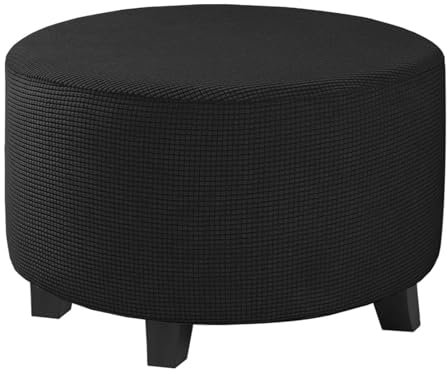 ZJQJRMB Ottomane Schonbezug Rund,Weich Hockerbezug mit elastischem Boden Bezug für Ottomane Abnehmbar Zusammenklappbares sofahusse zum Wohnzimmer-Black||Medium
