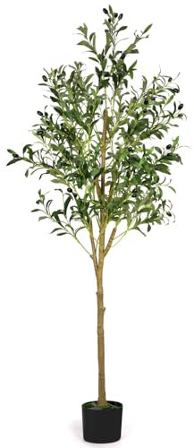 POFIBO Olivier Artificiel - Plante Artificielle de 180 cm avec Fruits, Arbre Décoratif Réaliste avec Feuillage & Mousse, Idéal pour l’Intérieur & l’Extérieur, Entretien Facile