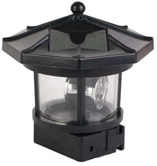 FIYSON Solar-Leuchtturm, 360 Grad drehbare Solarlampe, LED-Solar Leuchtturm, Garten Außendekoration Laterne, Garten Rasen Licht, Wasserdichte Straßenlaterne, Hof Dekoration Licht (Klein,Schwarz)