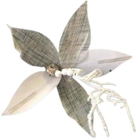 Fiori Natalizi in Grigio e Bianco con Campanelle argentate, Set da 10 Pezzi, Fiori Natalizi con Petali da 15 cm Decorazioni per Albero di Natale Vintage addobbi Set 10 Fiore