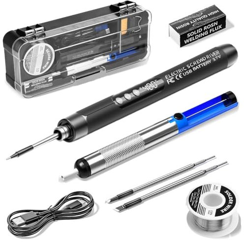 Set di saldatori a batteria, ricaricabile tramite USB, senza fili, con display LCD, temperatura regolabile 260 ℃-480 ℃, 3 punte per saldare, filo per saldare, pasta per saldare, set professionale