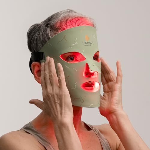 ODELYNE® Adara Skin Lite Masque facial à LED avec thérapie par lumière rouge, 1072 nm proche infrarouge profond, anti-âge et raffermissant, réduit les ridules, les rides et les rougeurs (vert opale)