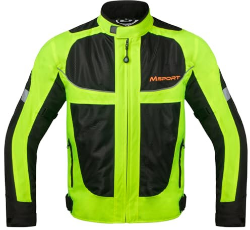 Msport Giacca Moto 4 Stagioni Impermeabile – Giacca Antivento Riflettente ad Alta Visibilità con Protezioni - G21 L