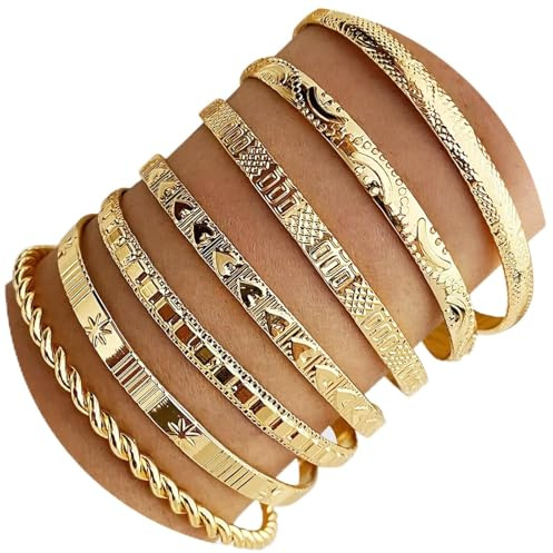 UIPK Gold Bangle Bracelet Set for Women Open Metal Wire Bangle Indian Bohemia Bracelet Set, Geometric Sets Versatile, Gift for Birthdays Holidays Special Occasions (Style 2)