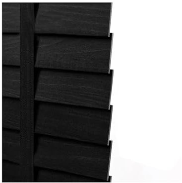 Schwarz Lamellenvorhang Jalousette Echtholz Blickschutz Jalousies Fensterrollo Innen Einfache Montage für Küche Büro Fenster(115x175cm/3.7x5.7ft)