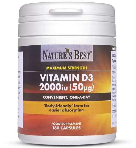 Nature's Best Vitamin D3 2000iu - High Strength & Highly Absorbable Supplement - UK Made - 180 Capsules (6 Months' Supply)