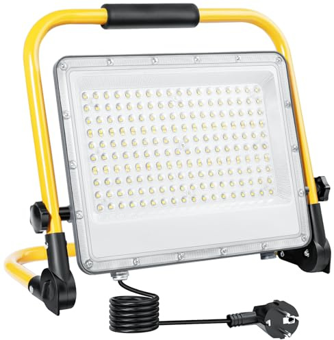 OUSIDE LED Baustrahler 200W, 20000 Lumen, 6500K Kaltweiß, IP66 Wasserdicht | mit Stativ 2m Kabel – Arbeitsleuchte für Baustelle, Hausrenovierung, Trockenbau Beleuchtung