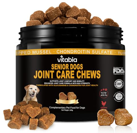 Senior Dog Joint Supplements with Glucosamine Chondroitin MSM - Hip & Joint Support for Dogs with Green Lipped Mussel, Turmeric, Omega 3 for Mobility & Comfort (Chicken Flavour)