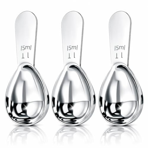 3 PCS Coffee Scoop Set, Stainless Steel Coffee Spoons Short Handles, 15ml Durable Table Spoon Measuring Scoop and Coffee Spoons for Tea Sugar Flour Spices, Multipurpose Tablespoon Scoop