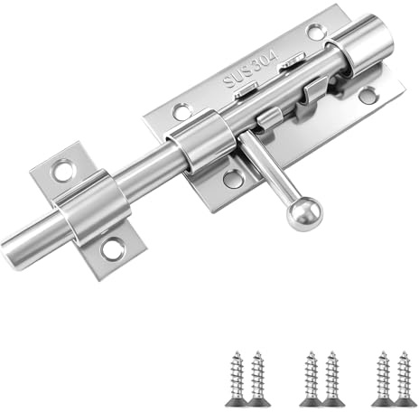 304 Edelstahl Türriegel 12,5cm (10mm Ø) - Schwerer Riegel für Badezimmer-, Schlafzimmertüren & Schiebetore