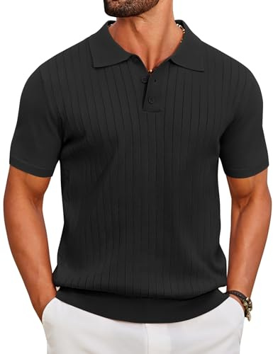 COOFANDY Polo Shirts for Men Adult Short Sleeve Summer Knit Polos Golf Polo Shirts Button Down Designer T Shirts Regular Fit Black XL