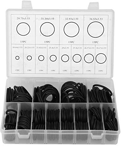 O Ring Assortment Kit Nitrile Rubber Sealing Rings Durable Oil Resistant UV Resistant for Car Repair Mechanical Oil Pipe Sealing Garage Workshop 180Pcs with Storage Box