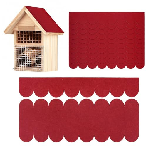 yolzhxe 32 Stück Dachpappe für Vogelhaus Wasserdicht Zuschneidbar (Rot) | Mini Dachschindeln für Vogelhaus, Selbstklebend Dachpappe Schindeln Geeignet für Vogelhäuser, den Modellbau usw