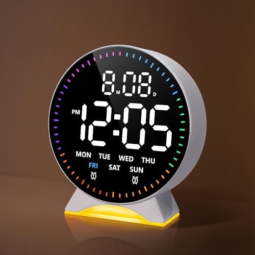 Lafocuse Wecker Digital LED mit 9 RGB-Farben Nachtlicht, Snooze, Datum, Woche, Helligkeit Regelbar, 12/24HR, Duale Alarme für Nachttisch Schlafzimmer Büro