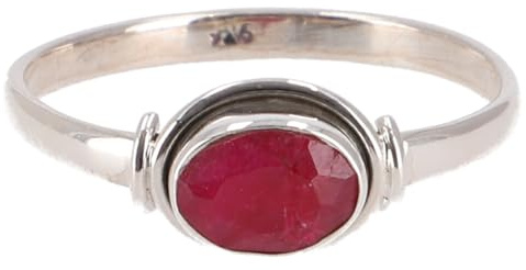 Boho Silberring, filigraner Edelsteinring aus 925 Silber, Rubinquarz