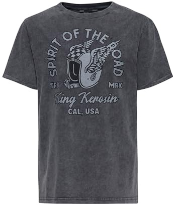 King Kerosin Herren Enzym Wash T-Shirt Mit Acid Waschung Spirit of The Road