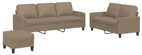 XHNIFBN 3-TLG. Sofagarnitur Kunstleder Cappuccino 138/198 cm Modernes Mini Sofa mit Ottomanen für Living Room Bedroom