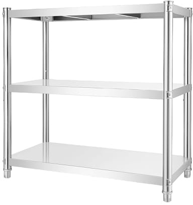 XYCHAO Edelstahl Regal 3-stöckig, Standregal 80 cm breit Küchenregal Schwerlastregal mit verstellbaren Böden, 30kg Belastbarkeit pro Ebene, Lagerregal für Speisekammer, Bad, Vorratsraum, 80x40x80 cm