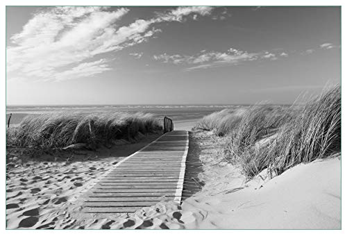 Wallario Küchenrückwand selbstklebend 90 x 60 cm, Motiv: Auf dem Holzweg zum Strand schwarzweiß | Spritzschutz abwischbar & pflegeleicht