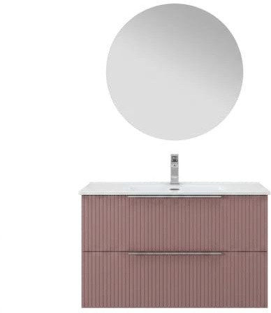 HEMAX Mobile Bagno Sospeso 80 cm Linea Burano Design Cannettato – Rosa | Moderno, 2 Cassetti Spaziosi, Elegante Salvaspazio, Mobiletto a Parete, Per Lavabo Appoggio