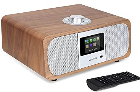 LEMEGA M3P WIFI Stereo Internet Radio, DAB/DAB+ and FM Digital Radio,Bluetooth Speaker,Spotify Connect,Headphones-Out,AUX-In, 60 Presets,Dual Alarms Clock,Remote and App Control – Walnut