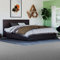 Vida Designs Lisbon King Size Bed, 5Ft Ottoman Bed Frame Upholstered Faux Leather Headboard Low Foot End Bedroom Furniture, Brown (UKFR Certified)