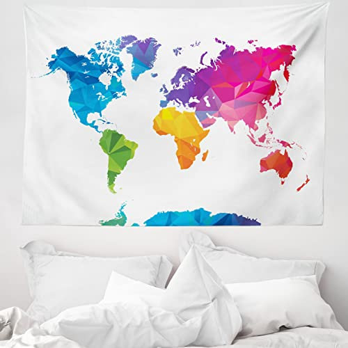 ABAKUHAUS Weltkarte Wandteppich, Low Poly Art Regenbogen-Farben aus Weiches Mikrofaser Stoff Waschbar ohne Verblassen Digitaldruck, 150 x 110 cm, Weiß Lila