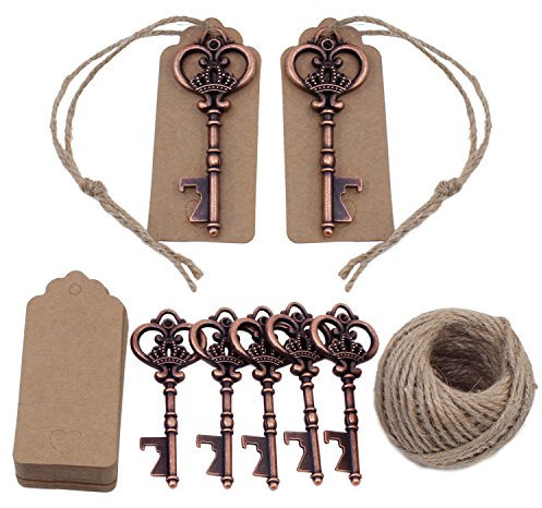 TsunNee Abrebotellas de llave, abridor de cerveza vintage para boda con etiquetas de cartón, suministros para barra de banquete de fiesta, 20 piezas