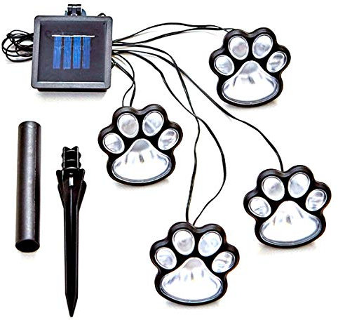 Wallfire LED Pfoten Dekor Solar Licht, 4 Solar Hund Katze Tier Pfotenabdruck Lichter Garten Outdoor LED Weg Lampe für Gartenterrasse Hof Dekor Gehweg (Color : White Light)