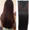 Cybelleza Clip in Extensions wie Echthaar Haarverlängerung Haarteil 8 Tressen Glatt Günstig Haarverdichtung Synthetische Haare (Mittel braun)
