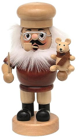Dekohelden24 Holz Räuchermann als Teddymacher mit Teddybär, naturfarben, ca. 9,5 x 7,5 x 16,5 cm.