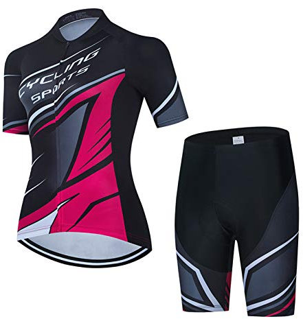 Sommer Radtrikot Set Für Damen, Kurzarm Radanzüge Mit Und Gepolsterten 9D Shorts Atmungsaktive Durchgehendem Reißverschluss MTB Fahrradbekleidung Set (P,S)