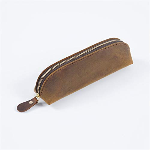 Federmappe Leder, Business Mäppchen hochwertig Federtasche mit Reißverschluss, Große Kapazität Schule & Büro Federmäppchen Schlamppermäppchen (Braun)